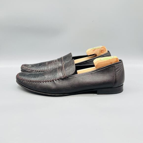 Mezlan Shoes Mens 12 Brown Ostrich Leather Penny Loafers Slip On Dress